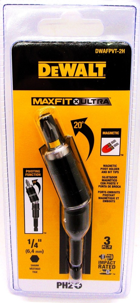 DeWALT MAX-FIT 20° MAGNETIC PIVOT HOLDER & BIT TIP/IMPACT RATED/TORSION ZONE