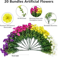 Bassion Artificial Flowers for Outdoors,20 Bundles Silk Fake FlowersUV Resistant