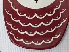 Vintage Katie Brown Owl Serving Platter Meijer Whimsical Red White Green Eyes