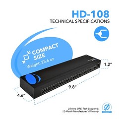 OREI HD-108 8 Port 1×8 1 In 8 Out HDMI Splitter Audio Video 1080P HD HDTV 3D DVD