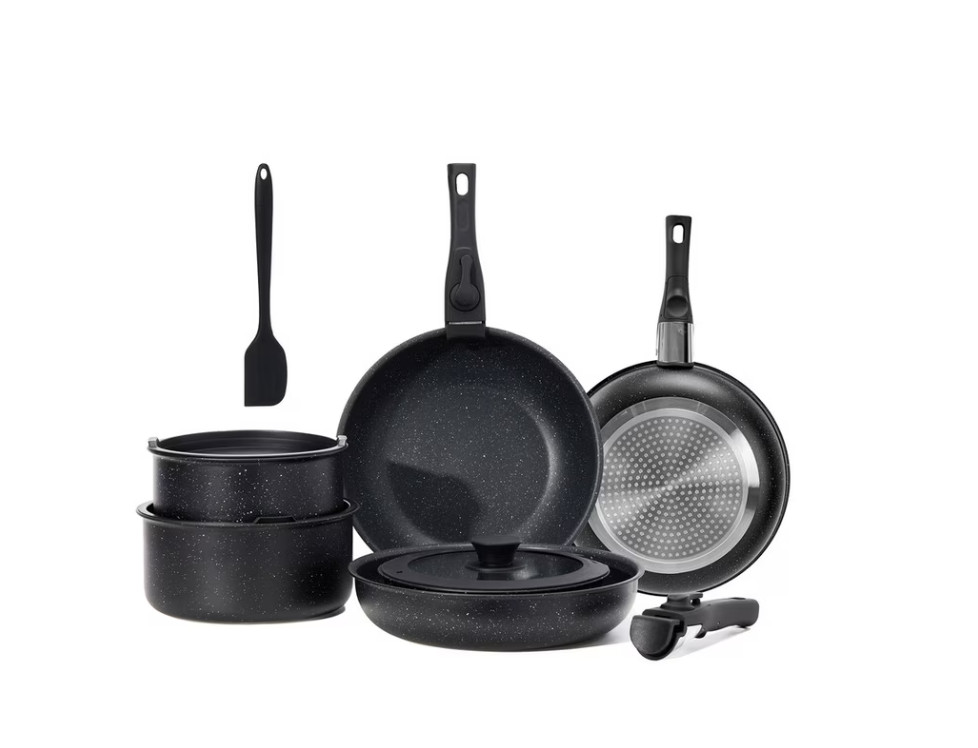 Gianna 12 Pcs Nonstick Cookware Set Detachable Handle Pots Pans Kitchen Black Wh