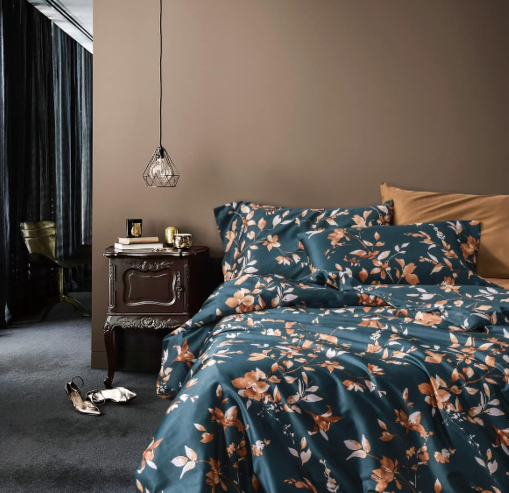 Autumn Leaf Watercolor Print Cotton Duvet Cover Modern Foliage Tree Branches Pat