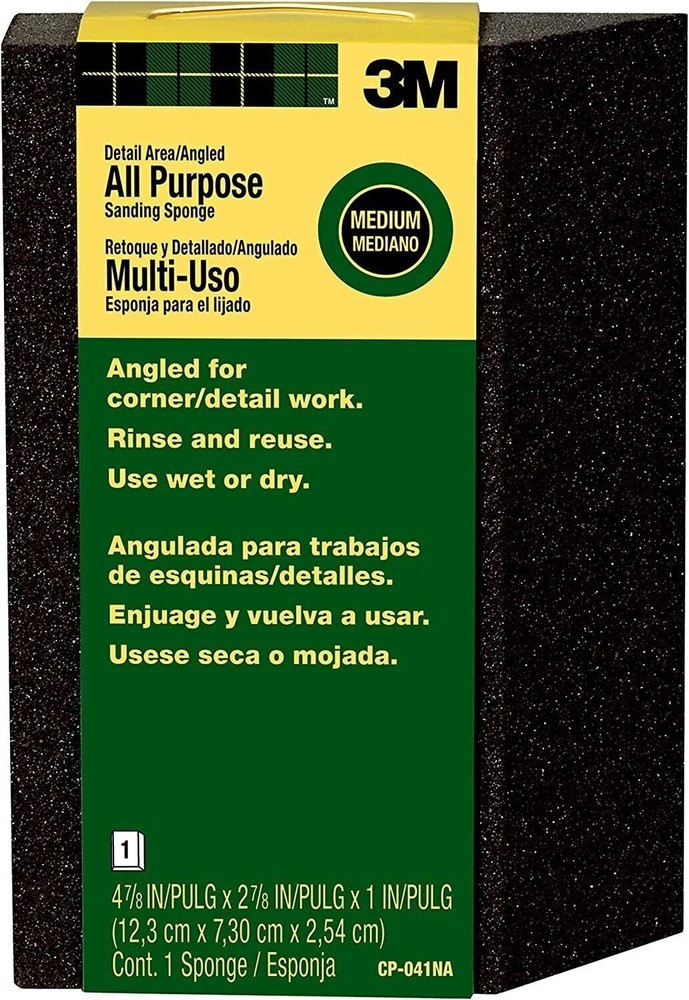 3M Detail Area and Angled Sanding Sponge, Medium, 4.875-in by 2.875-in by 1-in