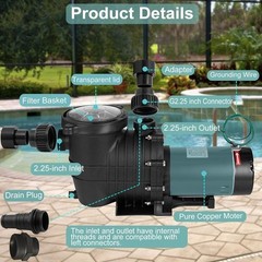 Hayward 1.5HP Swimming Pool Pump In/Above Ground w/ Filter Strainer & Connectors