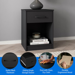 Mainstays Ardent Nightstand, 1 Drawer Bedside Table, Wood Storage Cabinet, Black