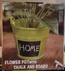  Flower pot 8.27 in. H x 7.68 in. Dia. Green Ceramic Chalkboard Bucket Planter