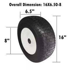 16 In. X 6.5 In. Flat Free Wheel Assembly with Turf Tread, 1 In. Axle Replacemen