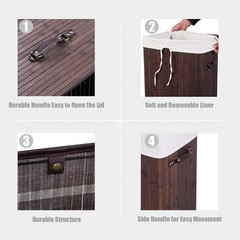 Costway Rectangle Bamboo Hamper Laundry Basket Washing Cloth Bin Lid Brown