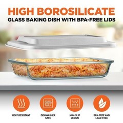 Serenelife 4 Sets of High Borosilicate Rectangular Glass Bakeware Set w/ PE Lid