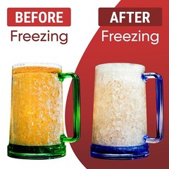 Double Wall Frozen Beer Mugs for Freezer with Handles 16 Oz, Colored Set of 4