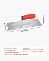 10.9×4.4in Stainless Steel Trowel – Flat Finishing Tool for Tile & Concrete