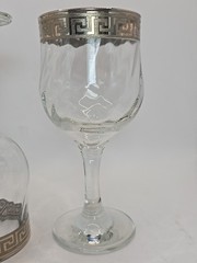 Six Vtg Versace Style Wine Glass Goblet Silver Greek Key Design 6.75 In Art Deco