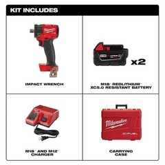 Milwauke 285522R Impact Wrench, Charger, Batteries, Case