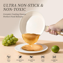 Nonstick Ceramic Cookware Set, 7-Piece Cream White Non-Toxic Pots and Pans Set,