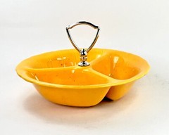 Vintage 60s Lane & Co. California Yellow 3 Section Candy Nut Dish 8″ C652