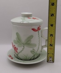 Teavana Porcelain Fine China Floating Lotus Blossom Teacup Infuser Mug 4 Pc. Set
