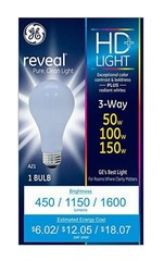 Older Style – GE Reveal – 3 Way Light Bulbs – A21 – 50 100 150