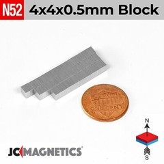 Magnet Block 4mm x 4mm x 0.5mm N52 Super Strong Rare Earth Neodymium 4x4x0.5mm