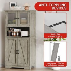 Kitchen Pantry Cabinet w/Glass Doors & Shelves,Farmhouse Storage Cabinet Modern