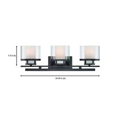 Fusion 24.25 in. 3-Light Biscayne Bronze Mid-century Vanity Light with Clear and