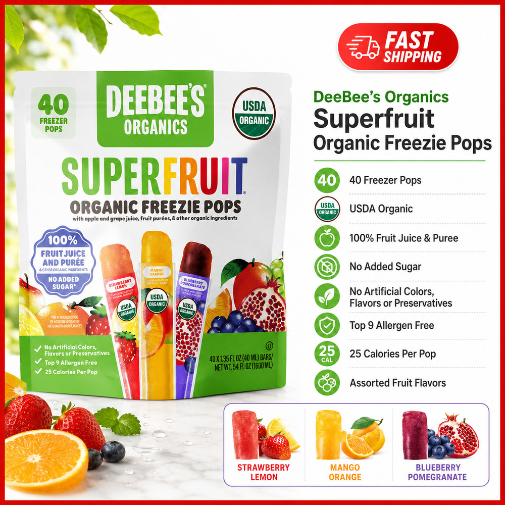 Deebee’s Organic Superfruit Freezie Pops Variety, 1.35 fl oz, 40-count