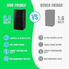 2.4 Cu.Ft Double Door Mini Fridge with Freezer Black