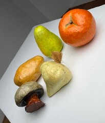 Vintage Paper Mache Faux Food Vegetables & Fruit Lot of 5 Handmade Garlic Pear