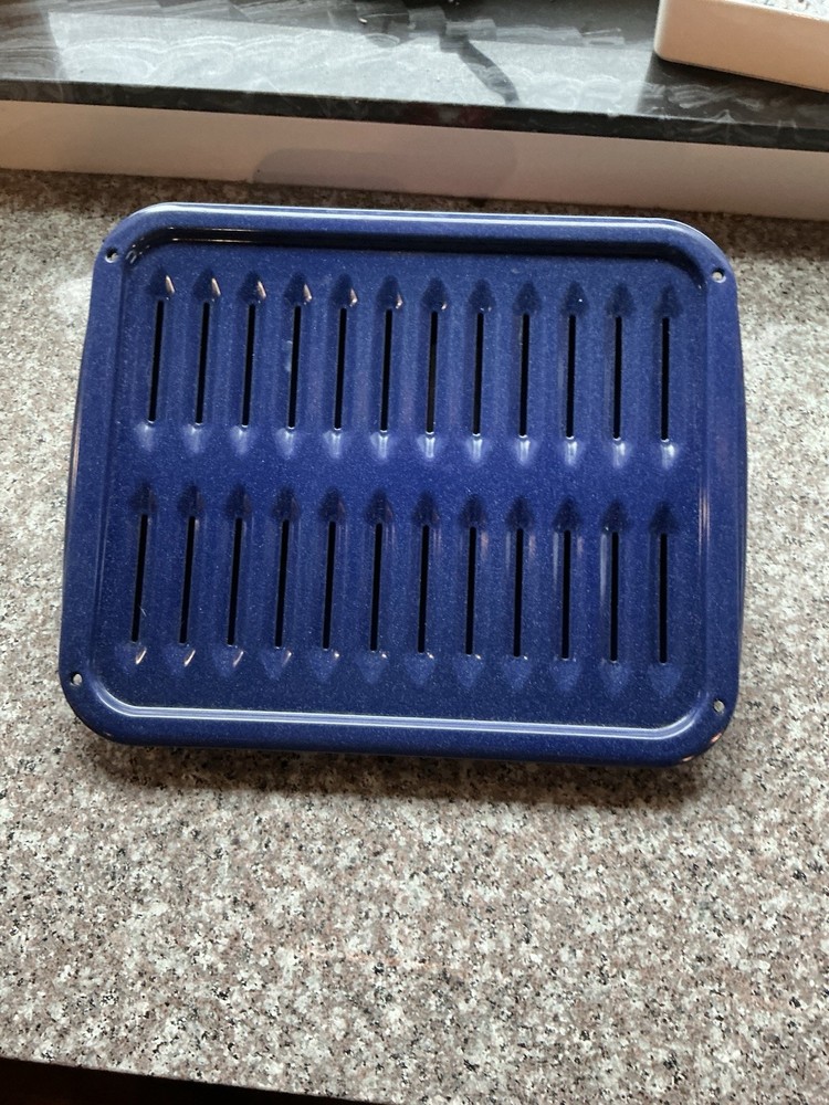 Blue Enamel Roasting Pan w/ Broiler Rack 16” x 12” Vintage Bakeware Oven Safe