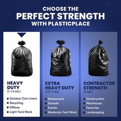 Plasticplace 55-60 Gallon Trash Bags, 1.0 Mil – Black, Case of 100