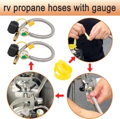 15Inch RV Propane Hose with Gauge for 5-40lb Tanks Camper Gas Line Silver Newest