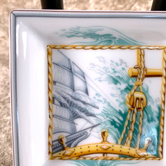 Hermes Mini Change Tray Porcelain Ashtray Patchwork 8x8cm Set of 2 with Case