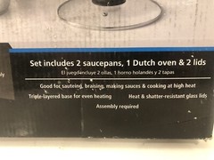 Mainstays 5 Piece Cookware Set Stainless Steel 2 Saucepans, 1 Dutch Oven, 2 Lids