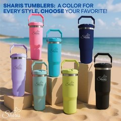 SHARIS Tumbler with Top Handle-Tumbler with Flip Straw-Insulated water bottle