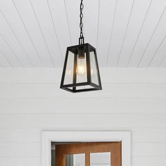 JONATHAN Y Glendale 6.75 in. Black/Clear Iron/Glass Outdoor LED Pendant Light