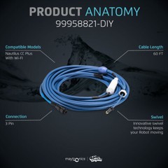 Genuine Dolphin Replacement Part — Durable 60 FT Blue Cable with Swivel