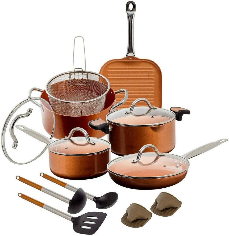 Copper H-02628 Pan 10-Piece Luxury Induction Cookware Set Non-Stick, 21.5 x 11.5
