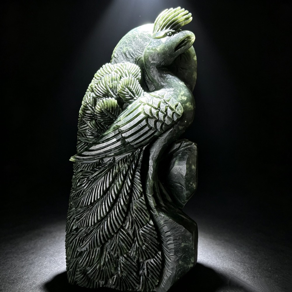 Hand Carved Jade Bird Figurine Natural Stone Animal Sculpture Desk Decor 7.68in