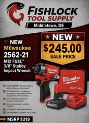 New Milwaukee 2562-21 Kit With 3/8 Stubby, Charger and Battery.