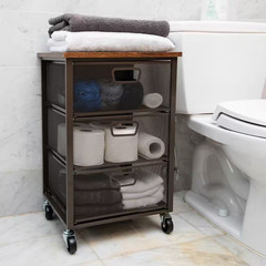 13 In. W X 24.25 In. H X 15.75 In. D Black Pull-Out Metal 3-Drawer Storage Cart