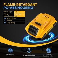 2Pack 4.0AH For DEWALT DCB201 20V 20 Volt Max Lithium Compact Battery DCB204-2