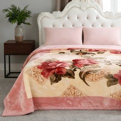 6lb/7lb Korean Mink Blanket Reversible Floral Printed Plush Bed Raschel Blanket