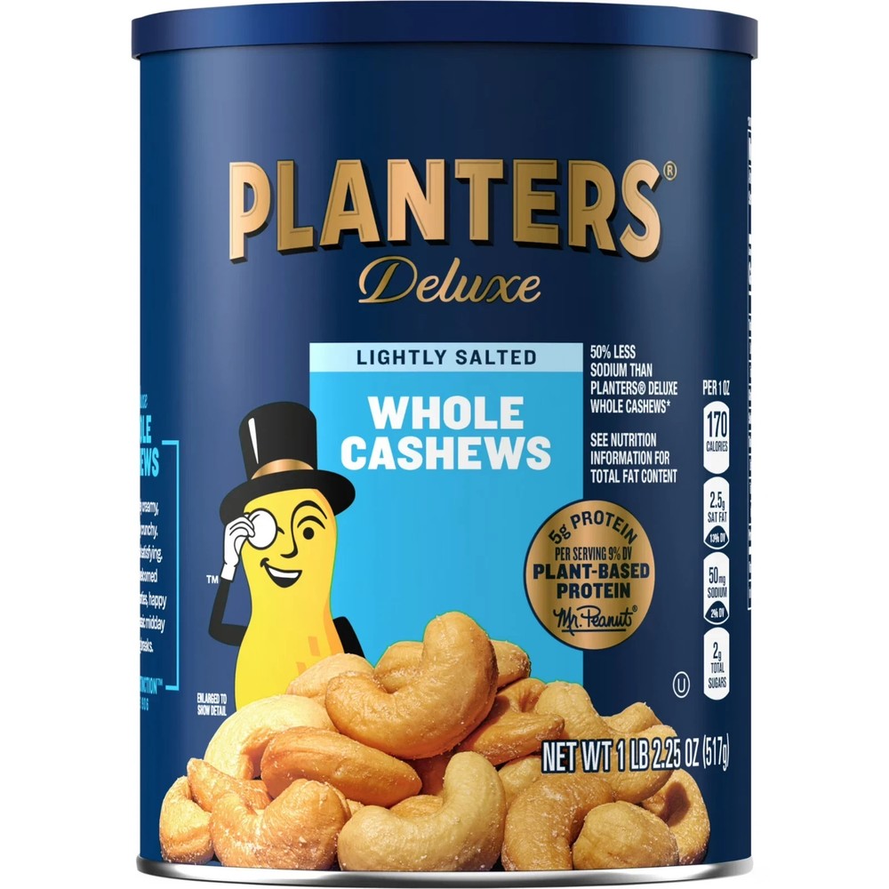 Planters Deluxe Lightly Salted Whole Cashews, 18.25 oz Canister Free Shipping