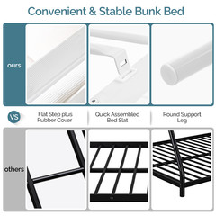 Loft Bed Twin Size with Flat Ladder Rung for Kids Teens Adults Heavy Duty Metal