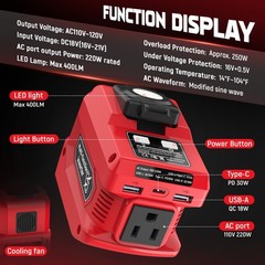 Portable Power Source Kit for Milwaukee 18V Battery AC DC Outlet 100W USB-C LED