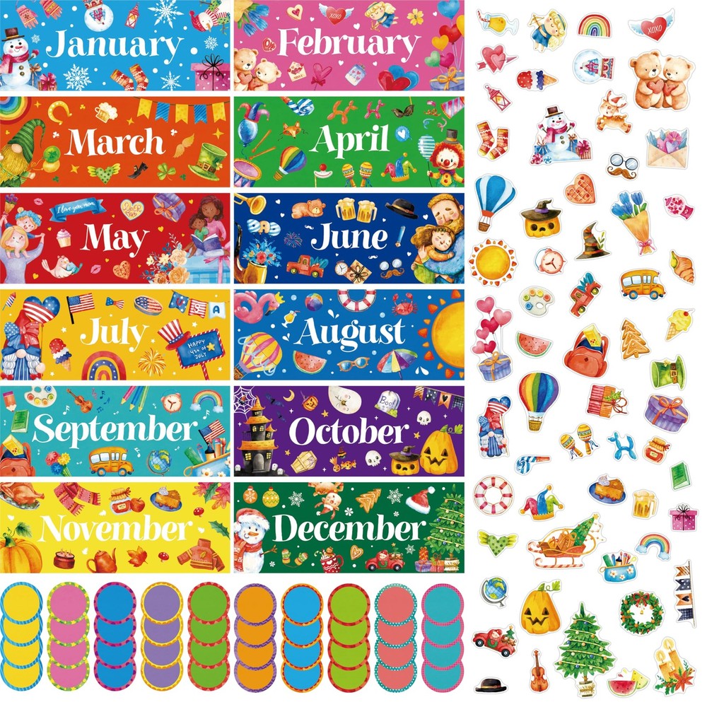 112 PCS Holiday Monthly Headliners, 12 Months of The Year Multi Color