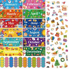 112 PCS Holiday Monthly Headliners, 12 Months of The Year Multi Color
