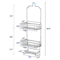 Bathroom Shower Caddy Hanging 3 Tier Rustproof Over Shower Head Organizer Silver