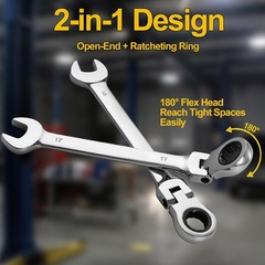 16pcs 6-22mm Flex-Head Ratcheting Wrench Combination Ratchet Spanner Tool Set