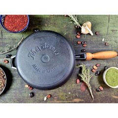 Maysternya Ukraine Cast Iron Pancake Pan Crepe Pan Fry Pan Skillet w/Wood Handle