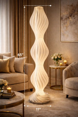 Floor Lamp 65″ Dimmable w/ Remote – Tall White Sculptural Soft Light for Bedroom
